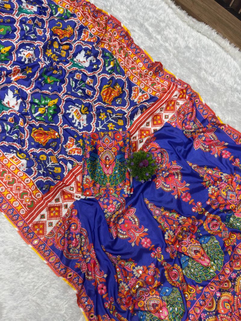 D No 210 By St Chinon Silk Patola With Peacock Printed Saree